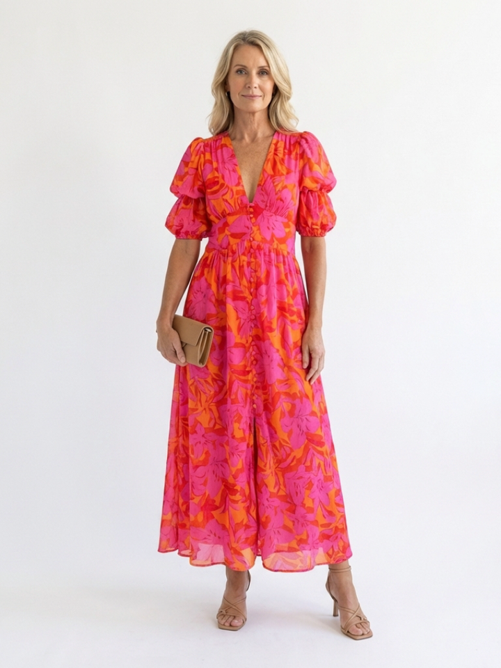 Willow | Midi Dress in Viscose with Balloon Sleeves