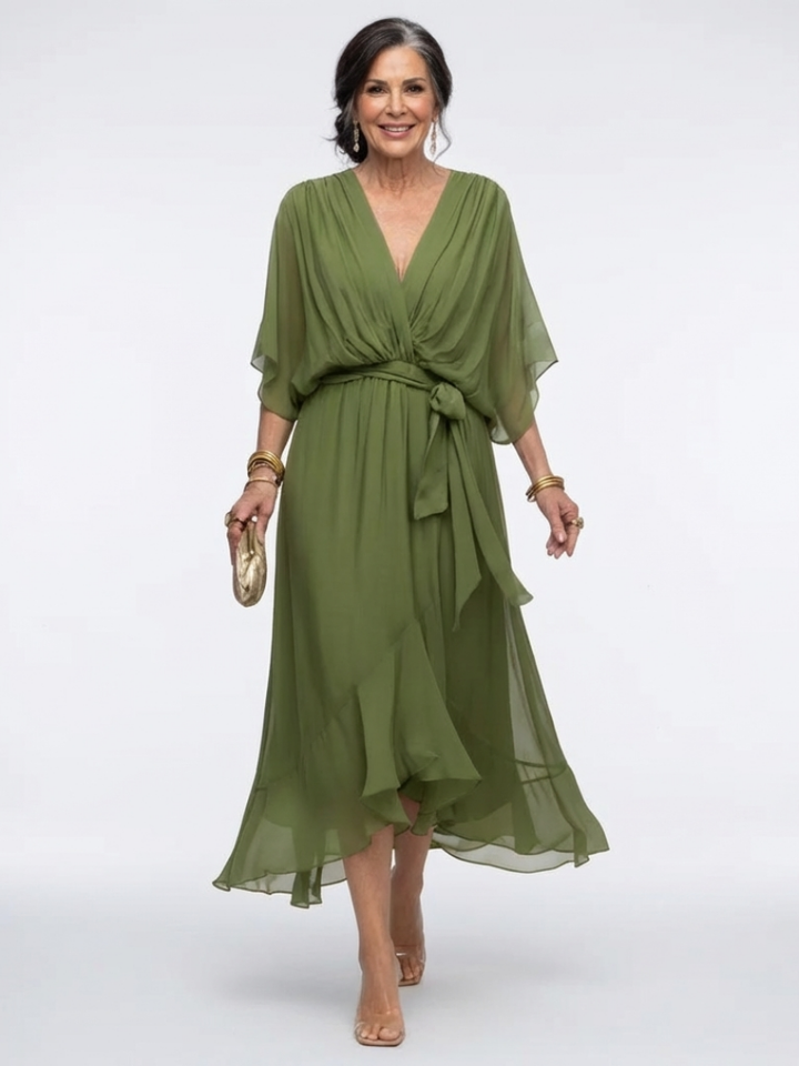 Elysia | Midi Dress with V-Neck and Draped Waist