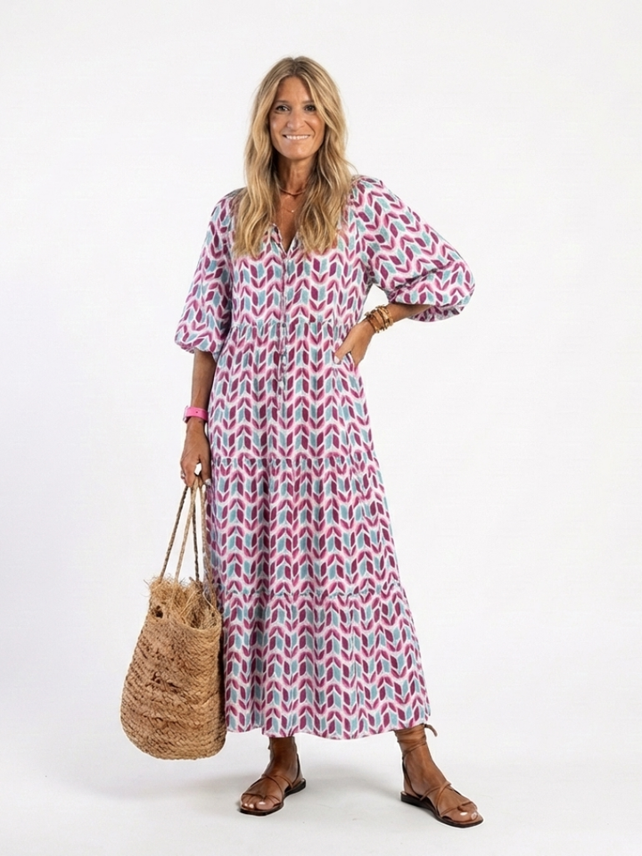 Mireya | Abito midi a maniche lunghe con motivo geometrico