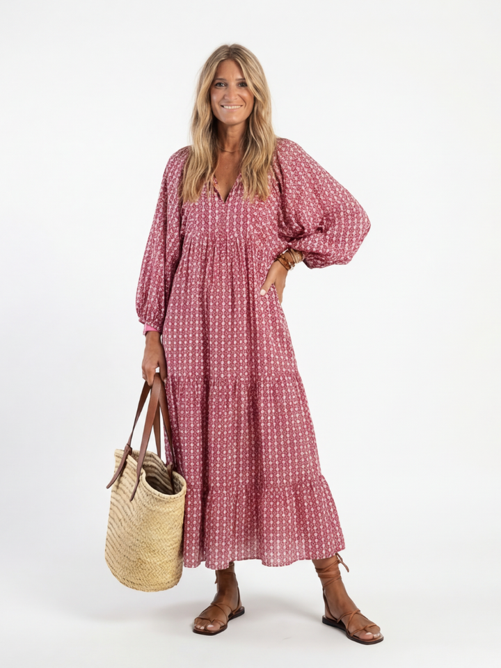 Arlette | Midi Dress with Long Sleeves and Geometric Print