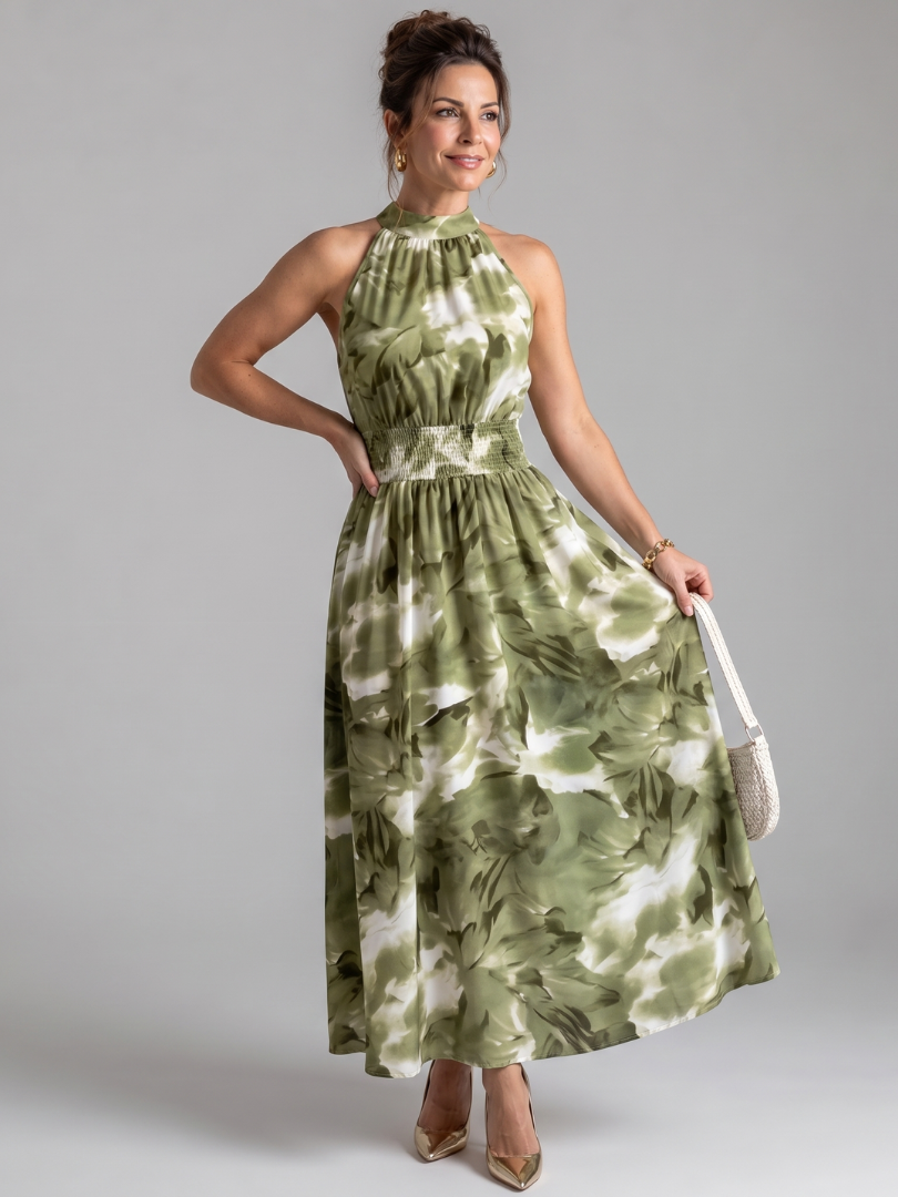 Olivia | Midi Dress with Ruched Waist and Abstract Print