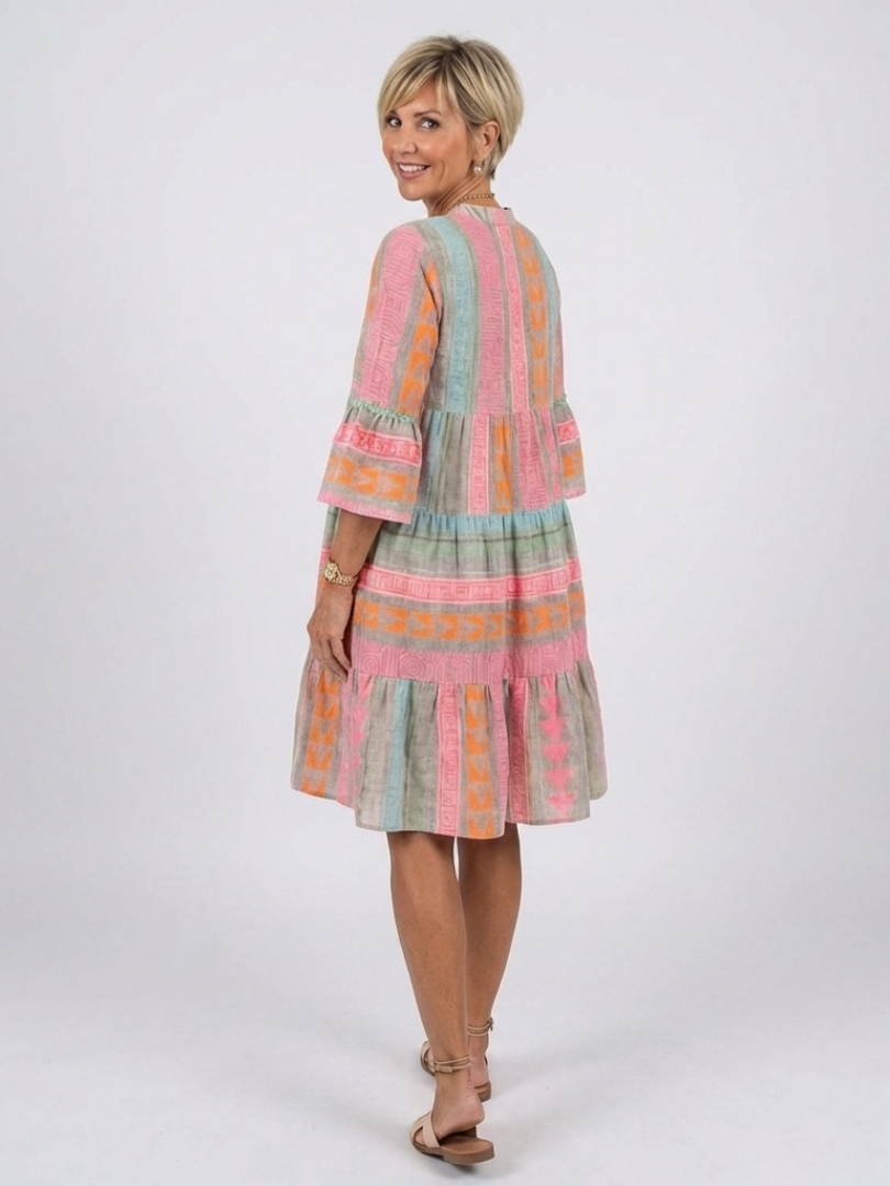 Maelle | Abito V-Neck con Stampa Geometrica, Lunghezza Ginocchio