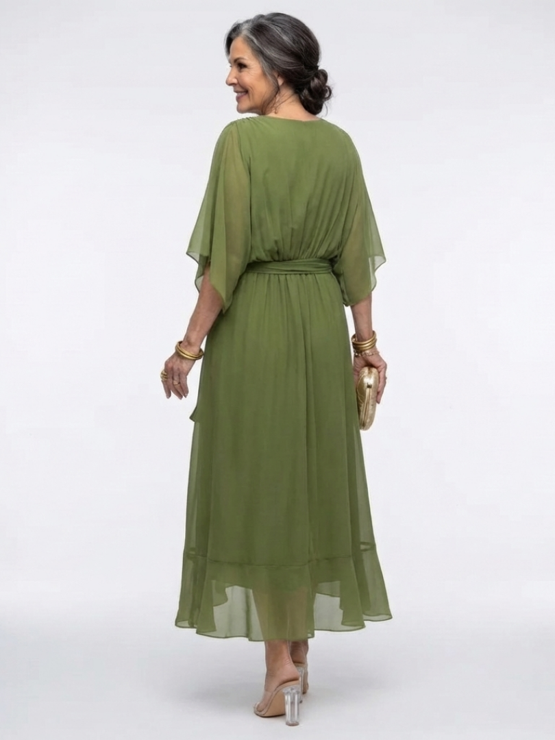 Elysia | Midi Dress with V-Neck and Draped Waist
