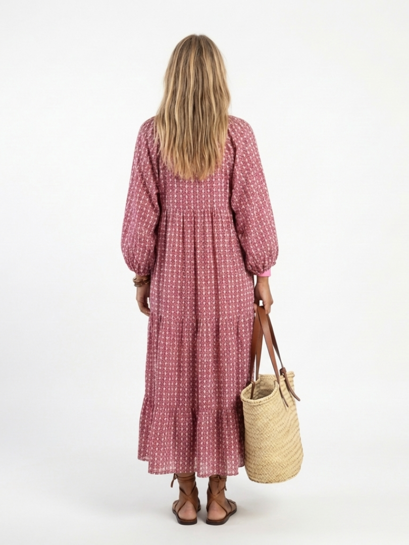 Arlette | Midi Dress with Long Sleeves and Geometric Print