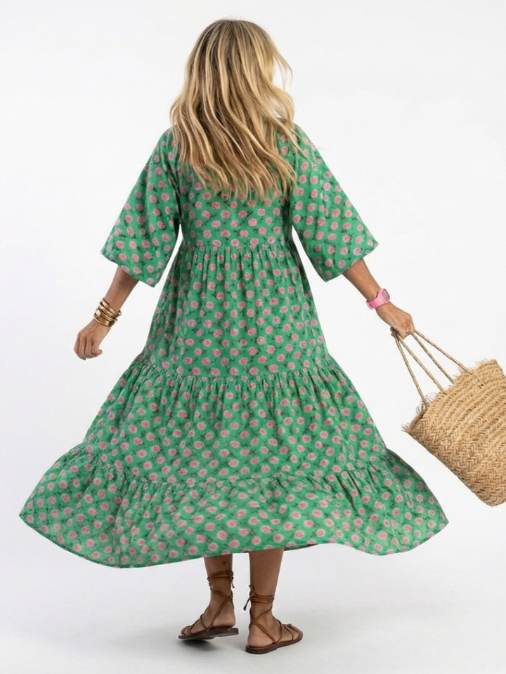 Fiora | Vestito Midi con Scollo a V e Stampa Floreale