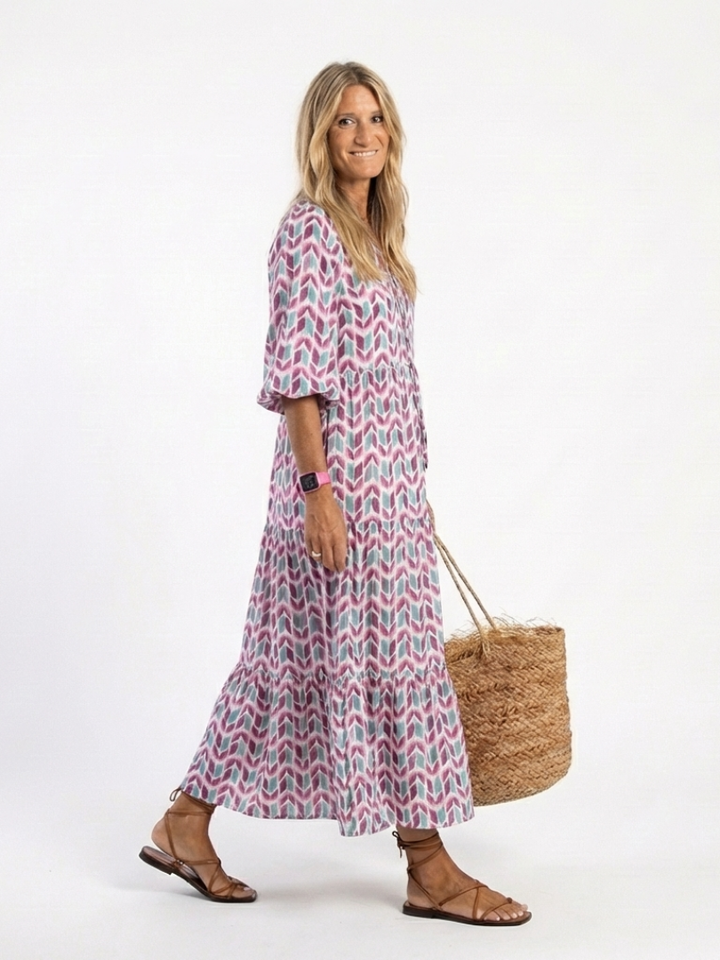 Mireya | Abito midi a maniche lunghe con motivo geometrico