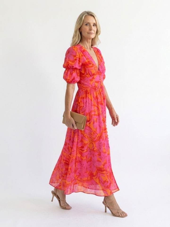 Willow | Midi Dress in Viscose with Balloon Sleeves