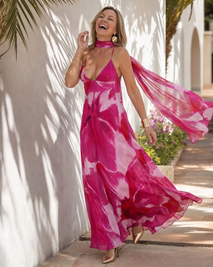 Vineya | Abito Maxi con Stampa Acquerello