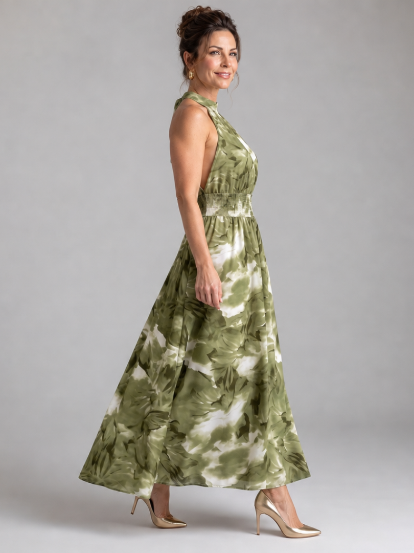 Olivia | Midi Dress with Ruched Waist and Abstract Print
