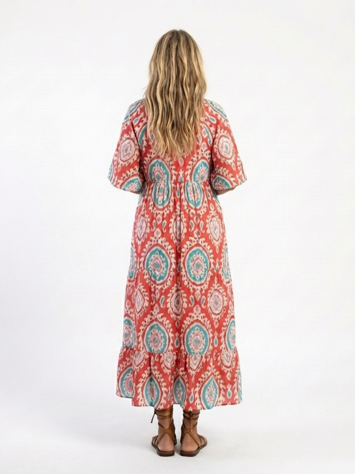 Zaria | Vestito midi a maniche corte con scollatura a V e motivo paisley