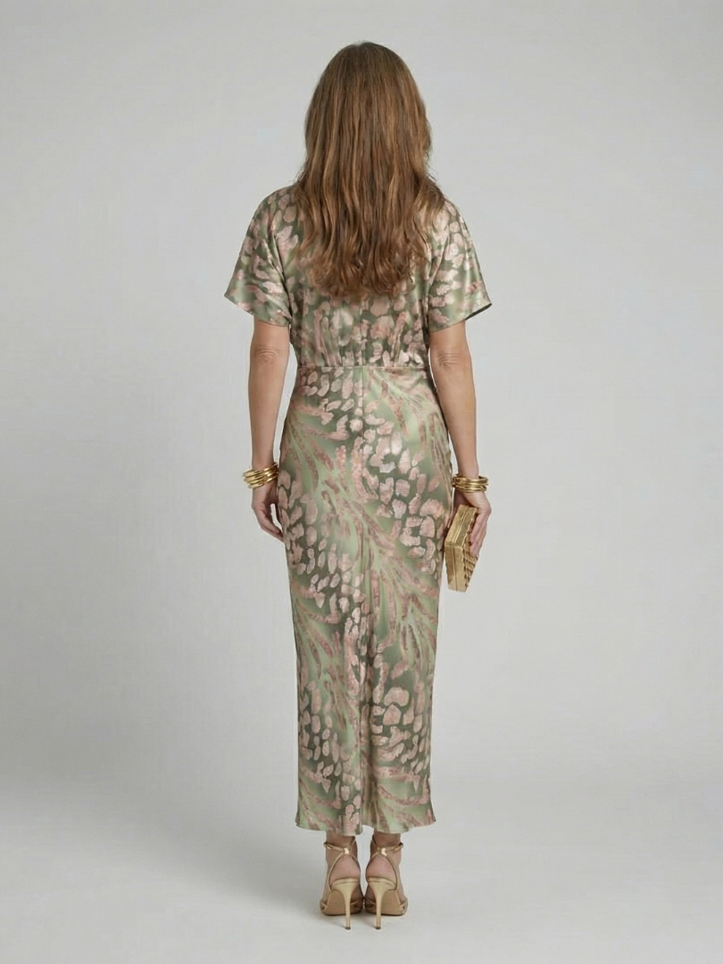 Coralie | Abito Midi con Stampa Astratta e Scollo a V con Vita Intrecciata