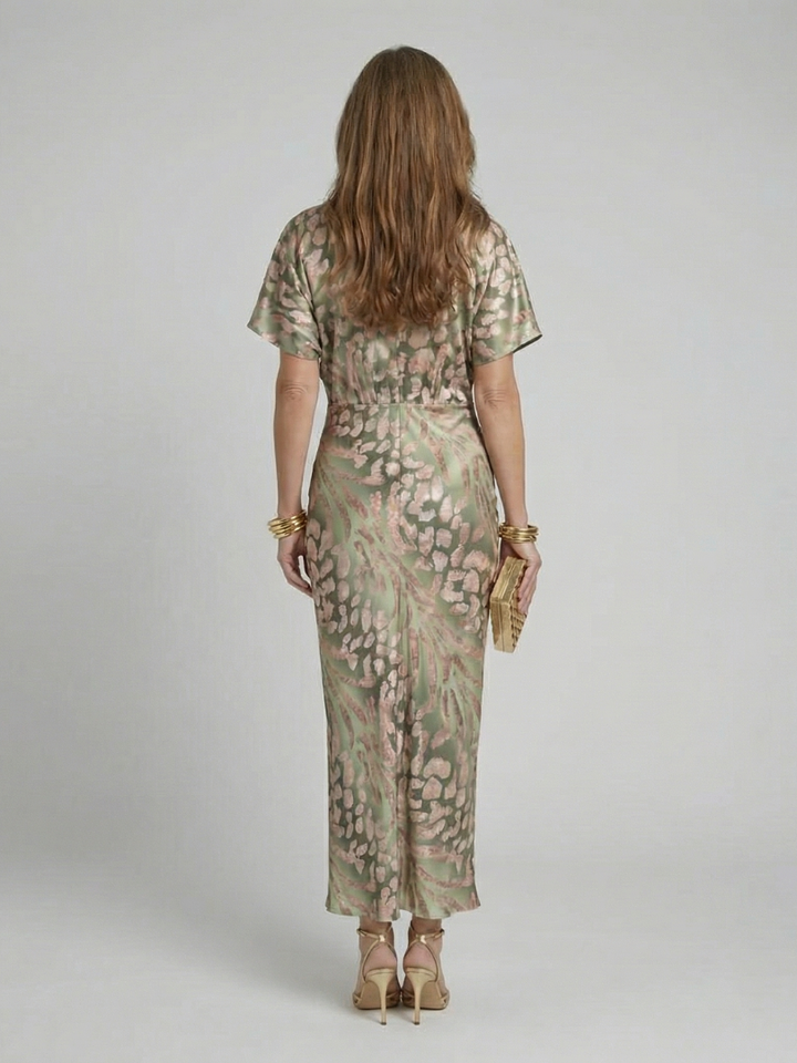 Coralie | Abito Midi con Stampa Astratta e Scollo a V con Vita Intrecciata