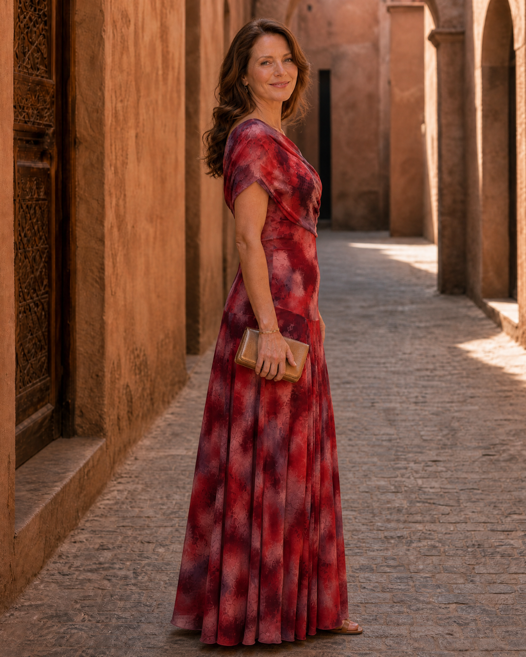 Zarephine | Abito Maxi Fluttuante con Stampa Acquerello a Spalla Singola