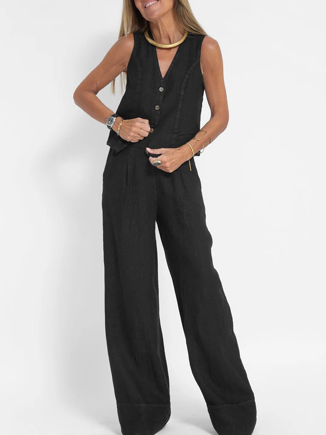 Aira - Completo Gilet Bottonato & Pantalone Largo