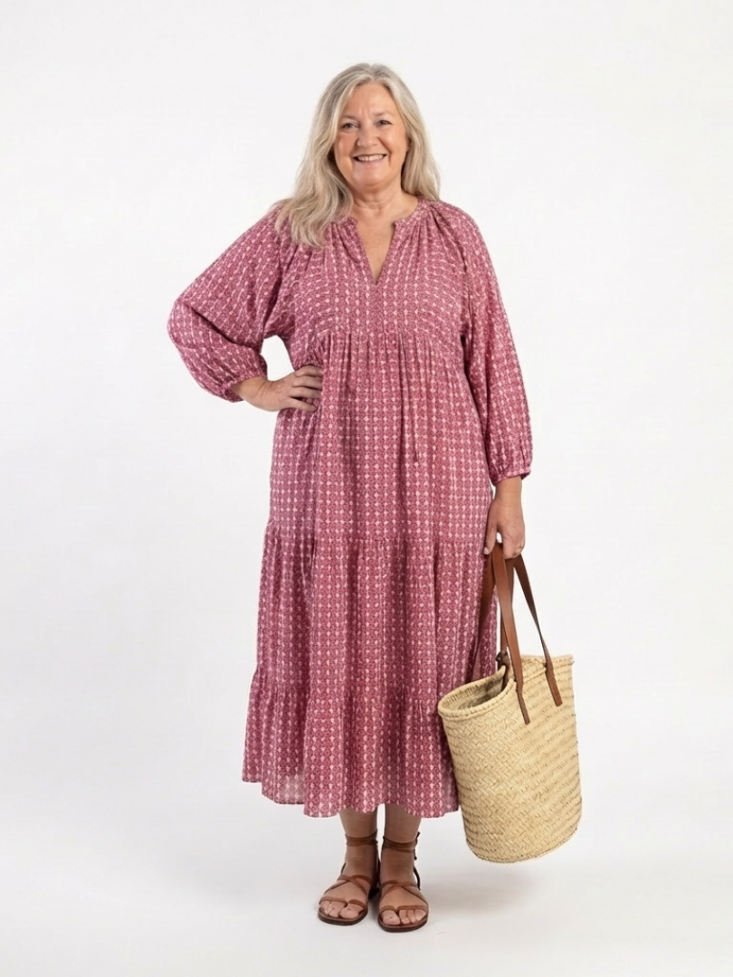 Arlette | Midi Dress with Long Sleeves and Geometric Print