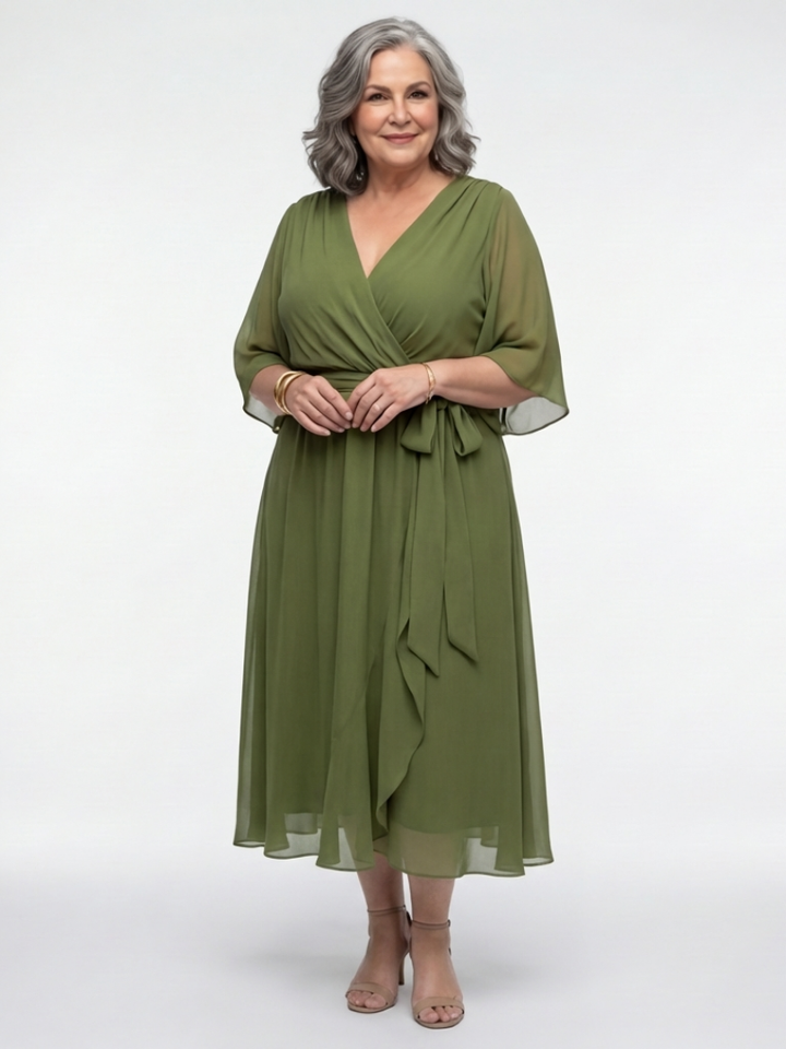 Elysia | Midi Dress with V-Neck and Draped Waist