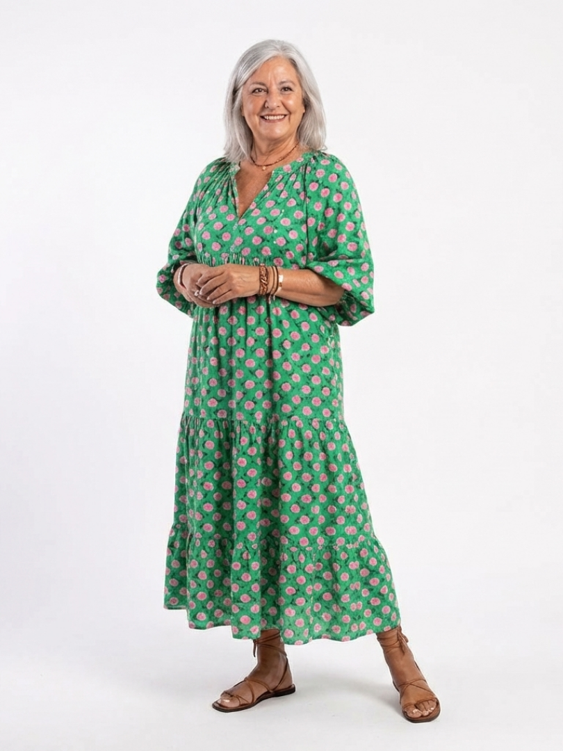 Fiora | Vestito Midi con Scollo a V e Stampa Floreale