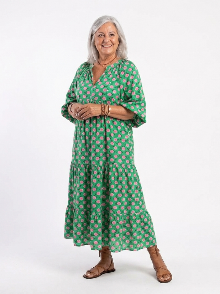 Fiora | Vestito Midi con Scollo a V e Stampa Floreale
