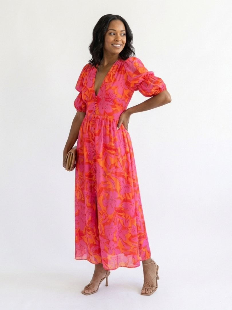 Willow | Midi Dress in Viscose with Balloon Sleeves