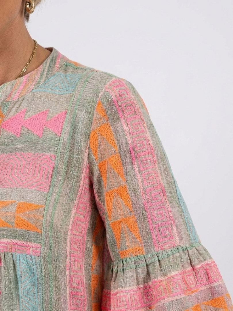 Maelle | Abito V-Neck con Stampa Geometrica, Lunghezza Ginocchio