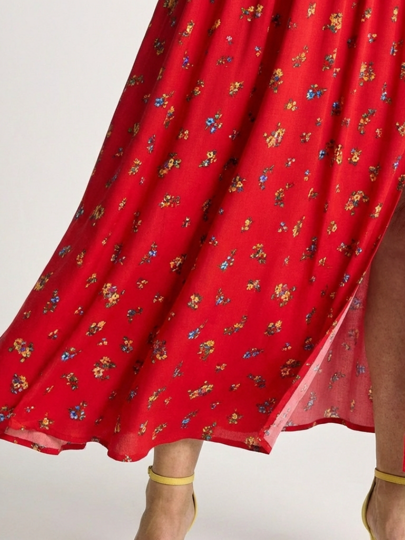 Delphine | Midi Dress with Floral Print, Square Neckline, and Balloon Sleeves