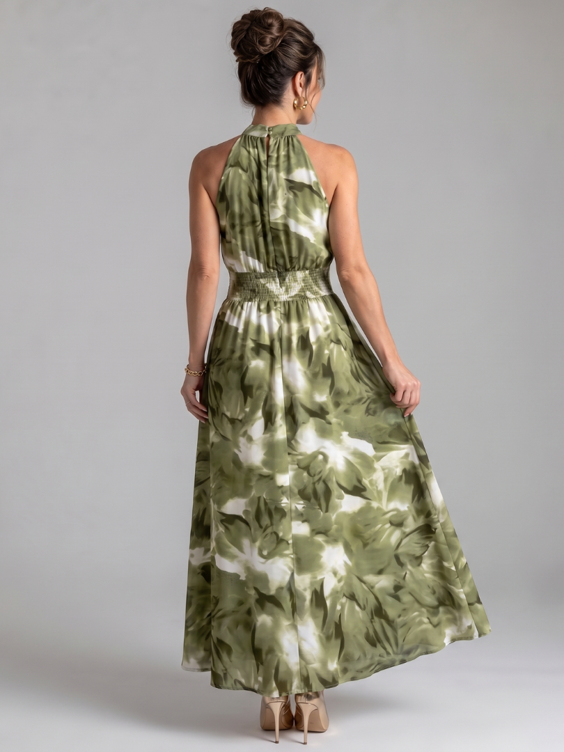 Olivia | Midi Dress with Ruched Waist and Abstract Print