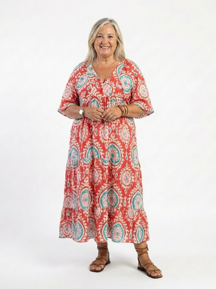 Zaria | Vestito midi a maniche corte con scollatura a V e motivo paisley