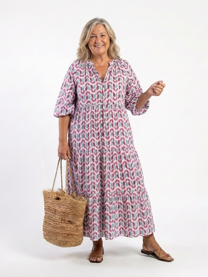 Mireya | Abito midi a maniche lunghe con motivo geometrico