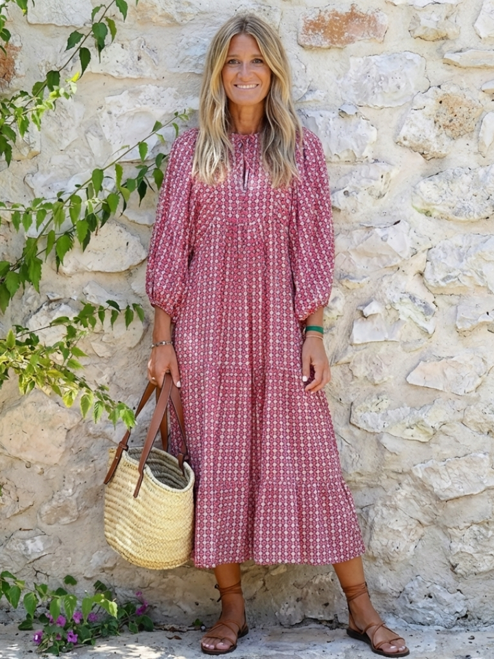 Arlette | Midi Dress with Long Sleeves and Geometric Print