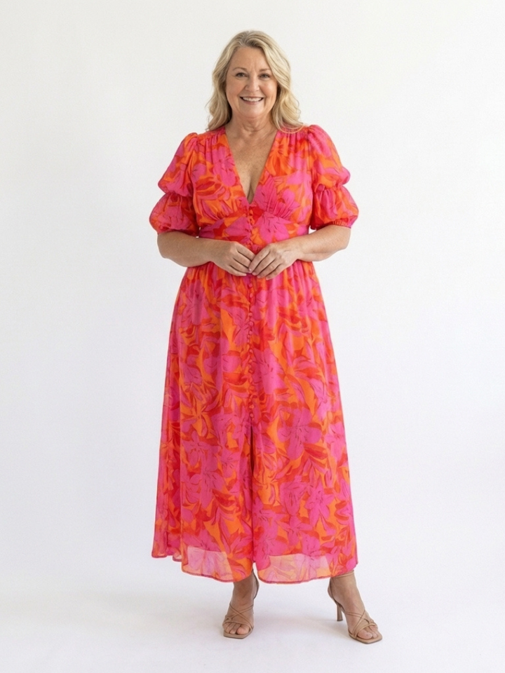 Willow | Midi Dress in Viscose with Balloon Sleeves