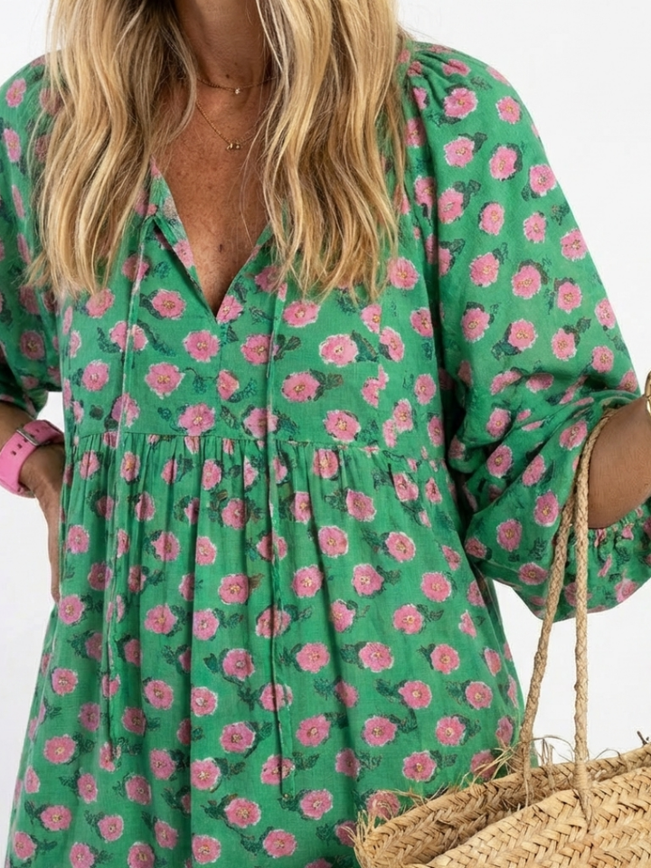 Fiora | Vestito Midi con Scollo a V e Stampa Floreale