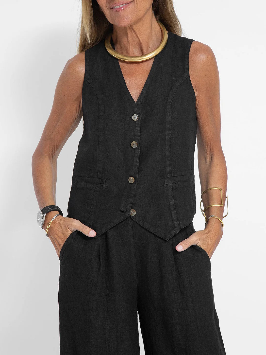 Aira - Completo Gilet Bottonato & Pantalone Largo