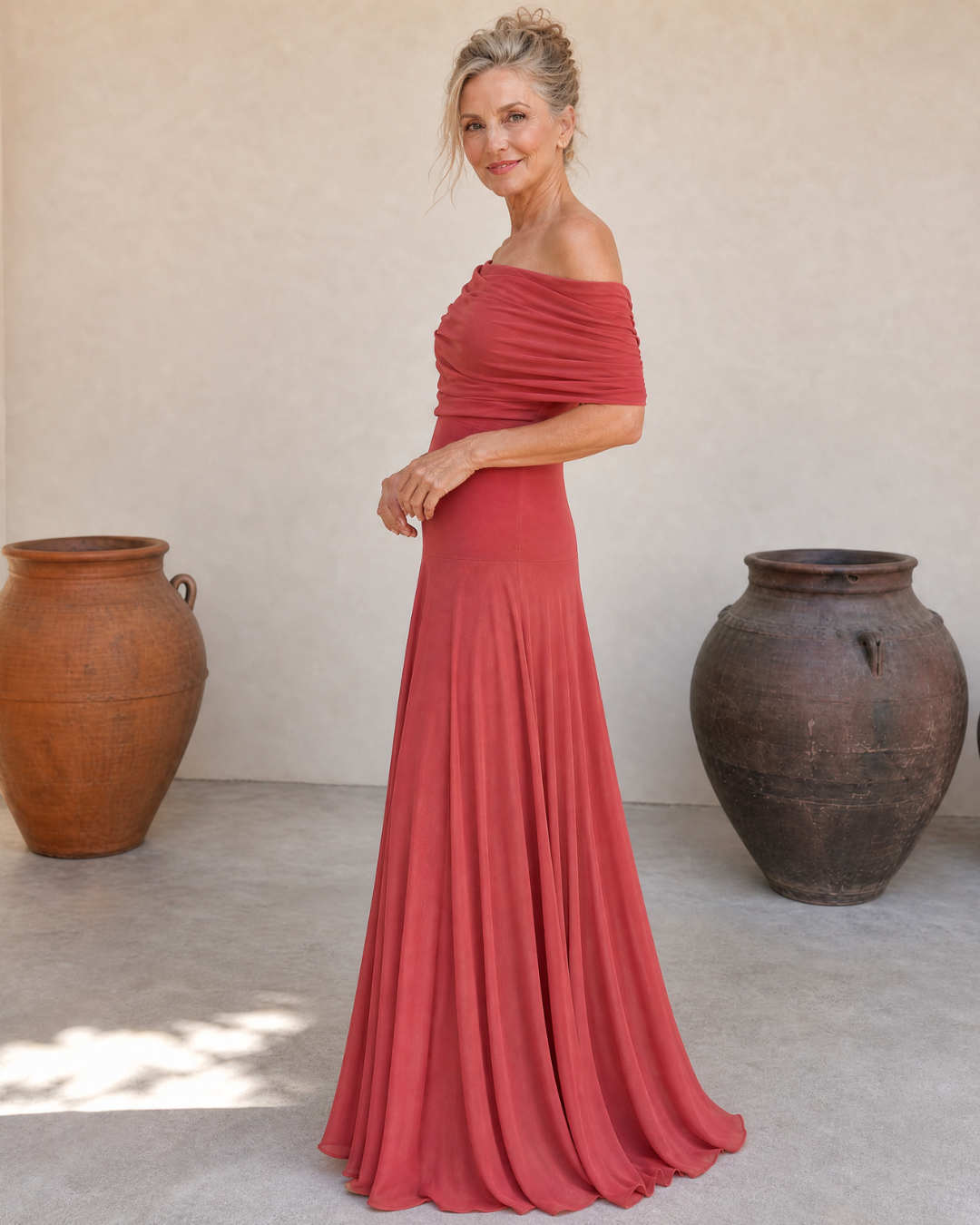 Valerinne | Maxi Dress with Draped Bodice and Off-the-Shoulder Design