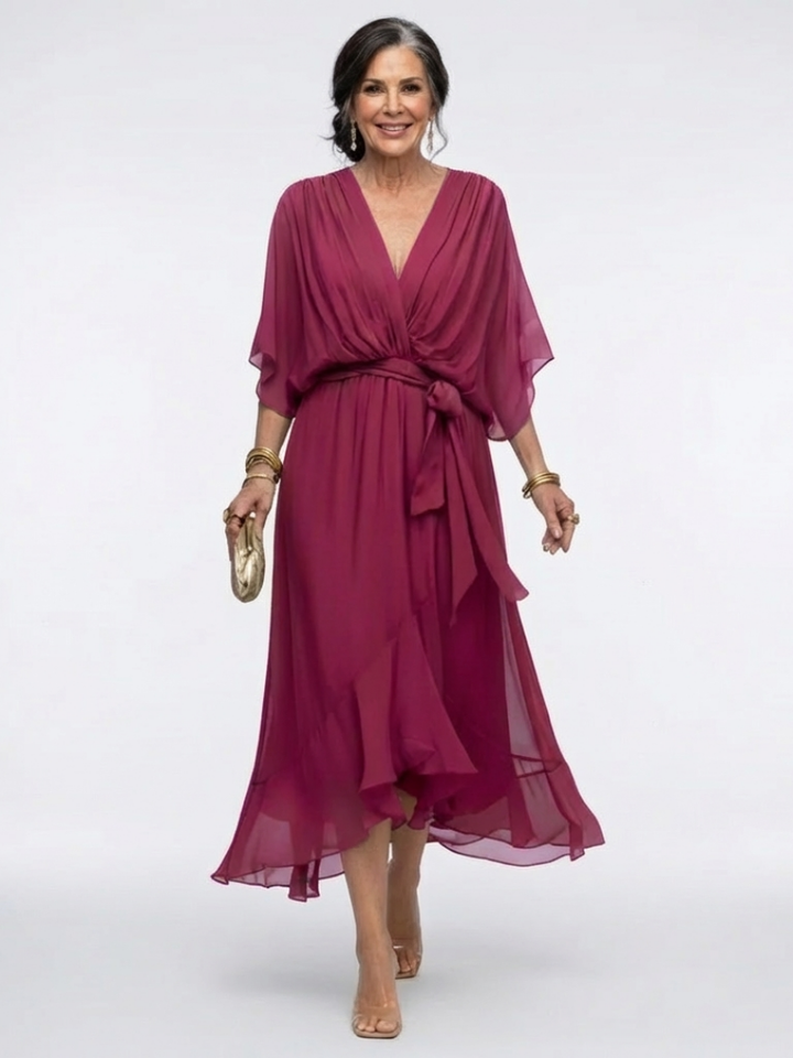 Elysia | Midi Dress with V-Neck and Draped Waist