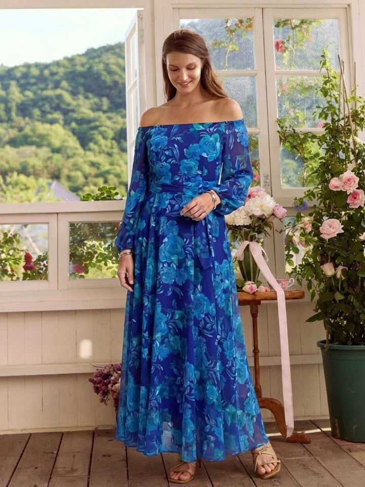 Aspen | Maxi Dress with Floral Print and Off-the-Shoulder Design