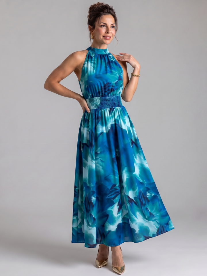 Olivia | Midi Dress with Ruched Waist and Abstract Print