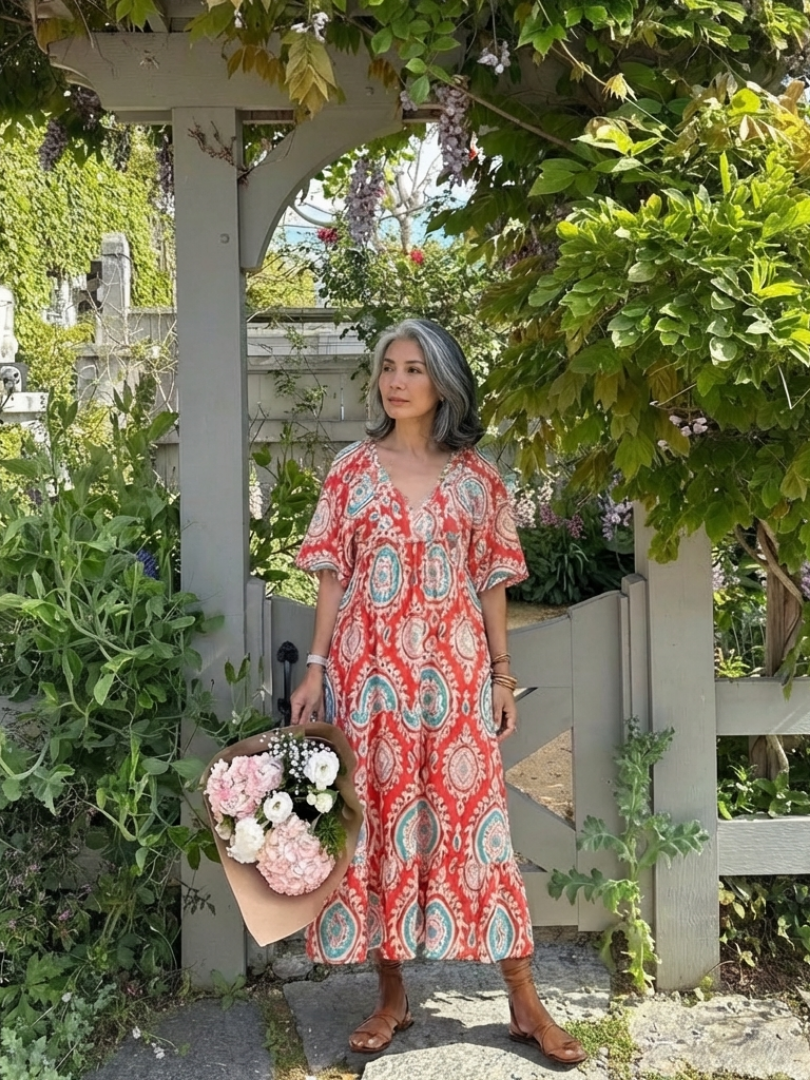 Zaria | Vestito midi a maniche corte con scollatura a V e motivo paisley