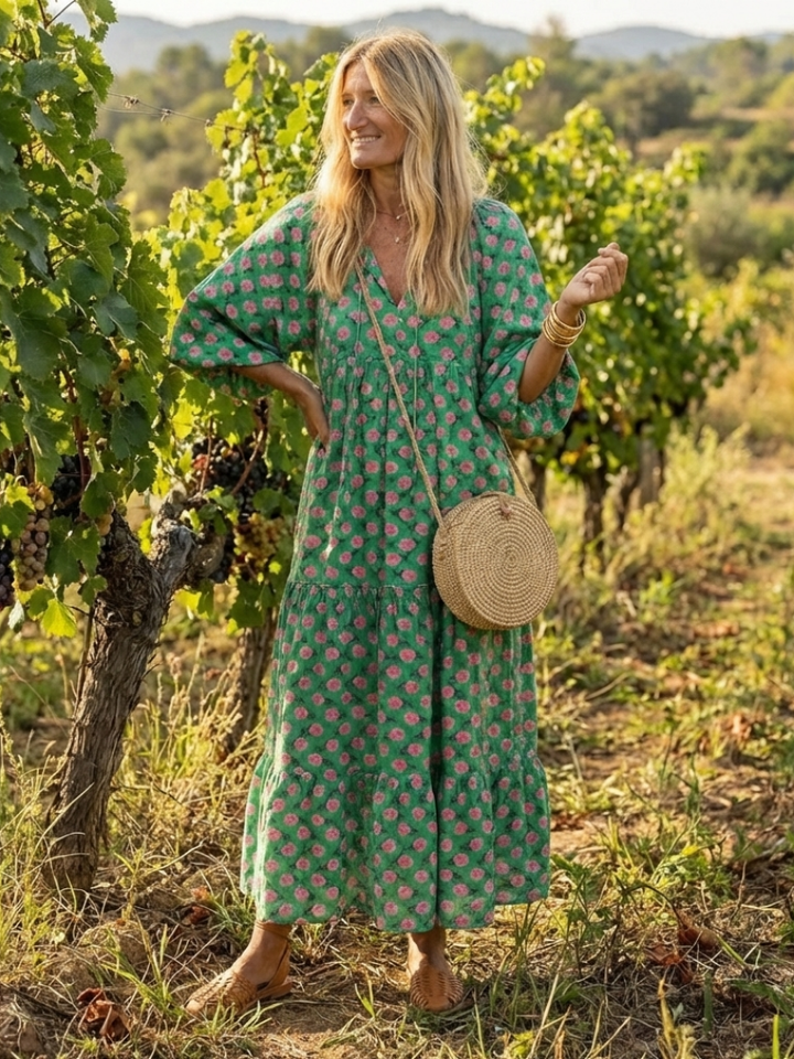 Fiora | Vestito Midi con Scollo a V e Stampa Floreale
