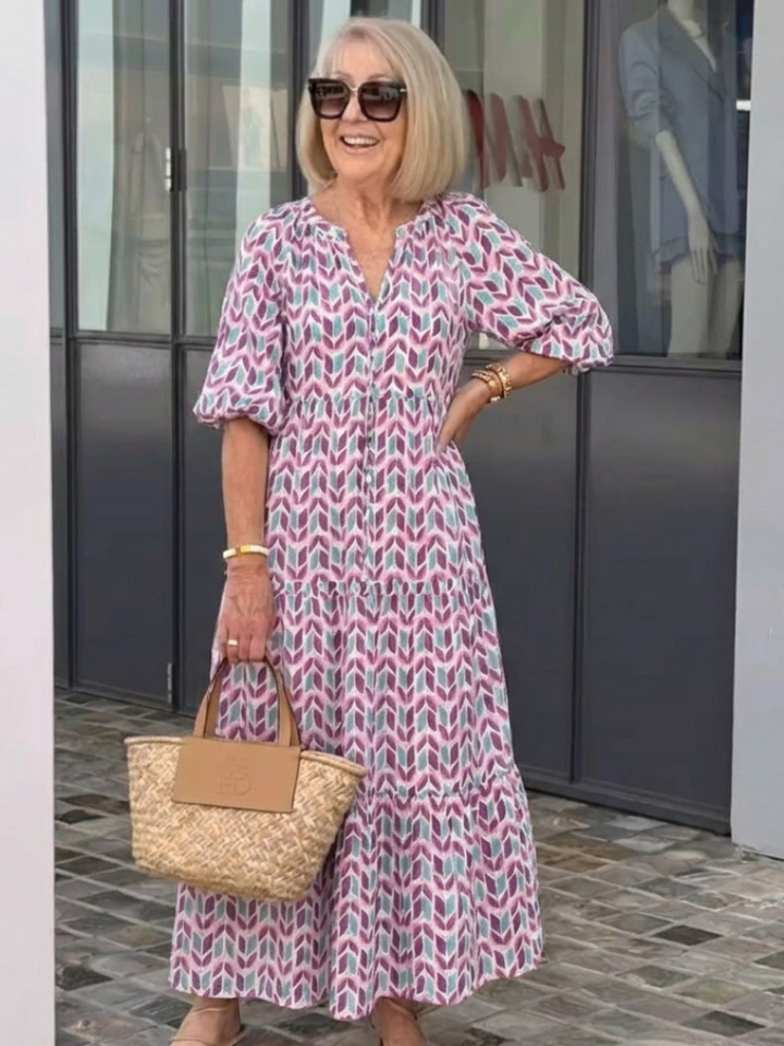 Mireya | Abito midi a maniche lunghe con motivo geometrico