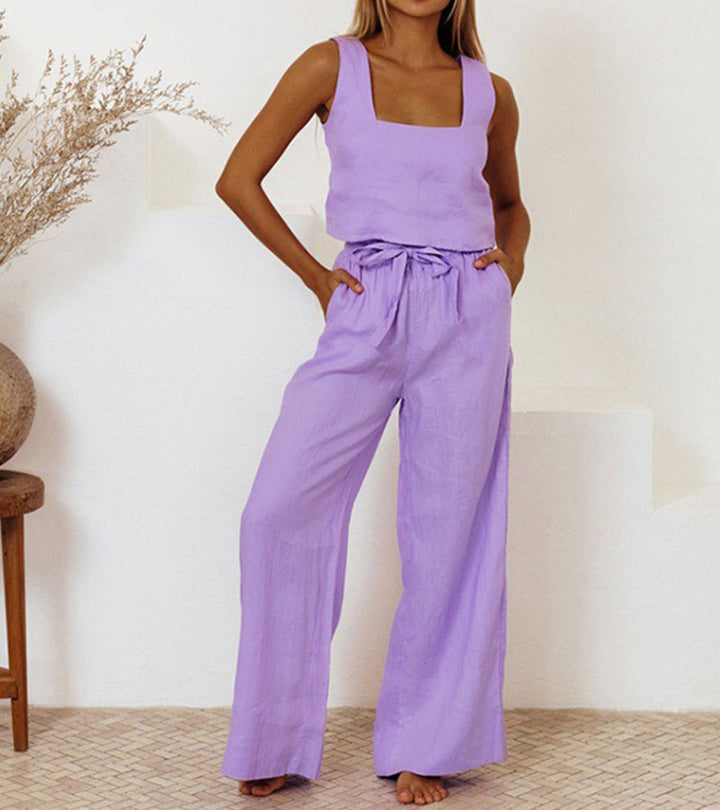 Megan - Completo Top Minimalista e Pantaloni Svasati