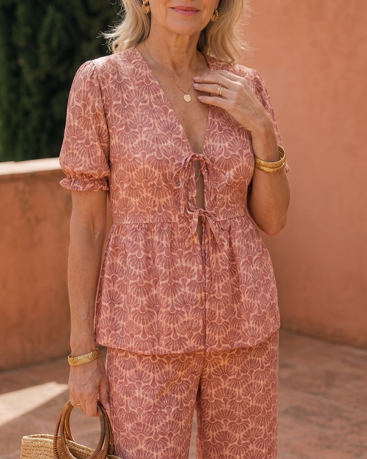Somar | Blusa a maniche puff con stampa floreale e pantaloni dritti