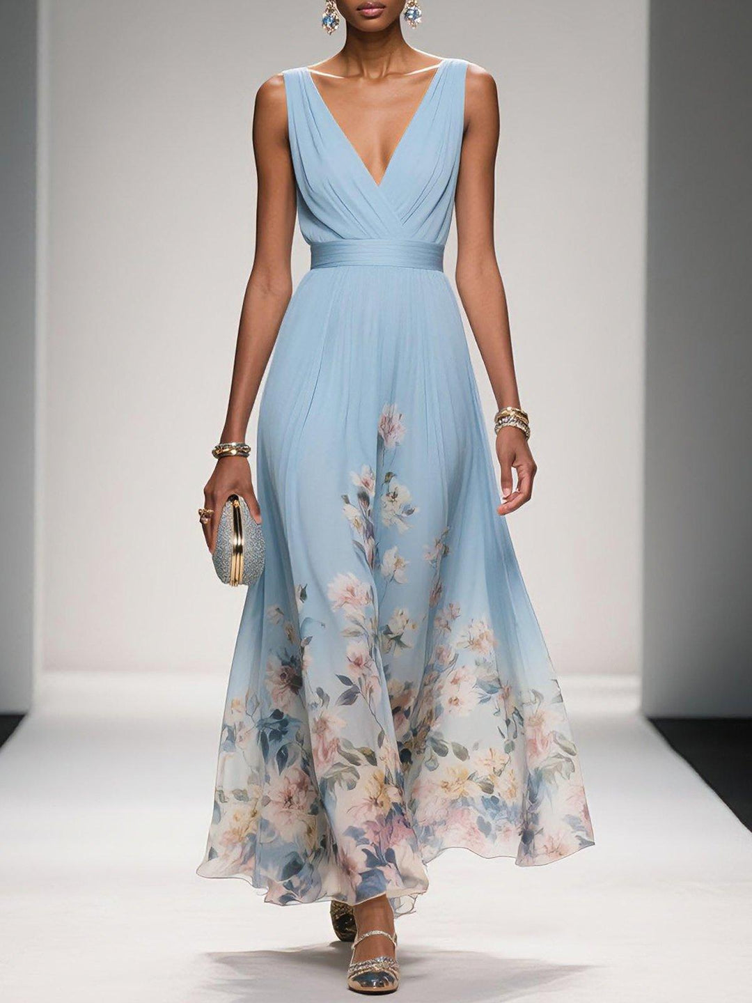 Rosa | Abito Maxi Chiffon Blu