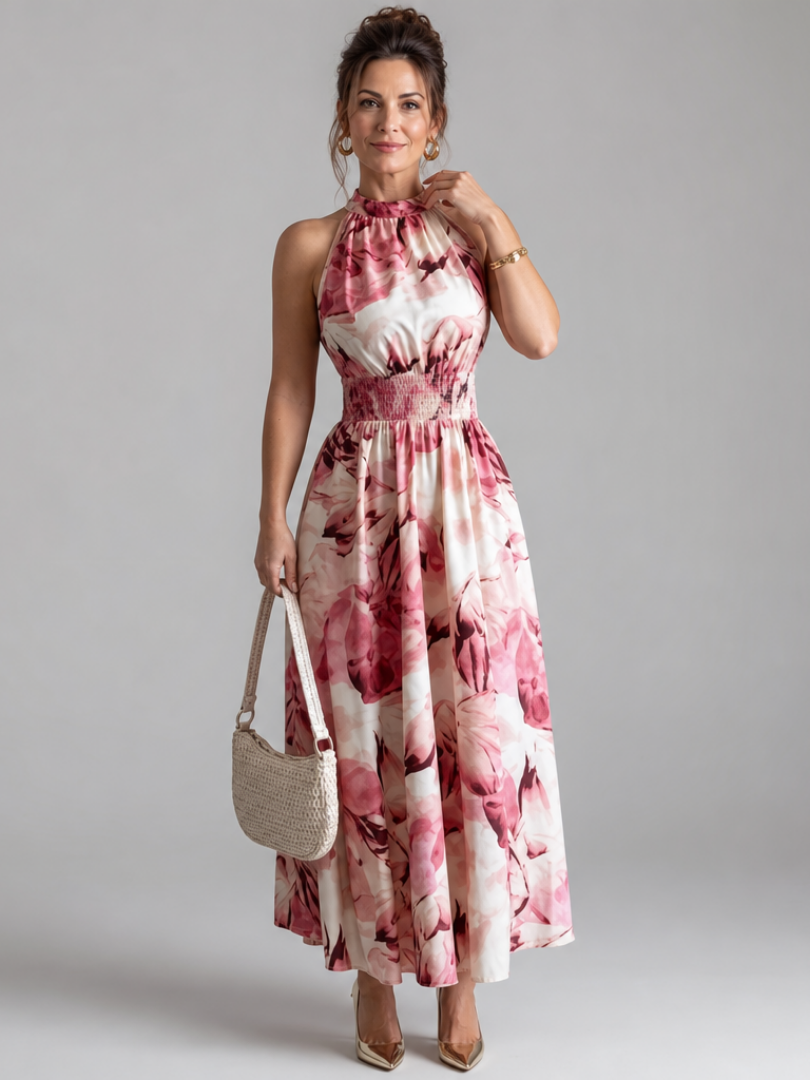Olivia | Midi Dress with Ruched Waist and Abstract Print