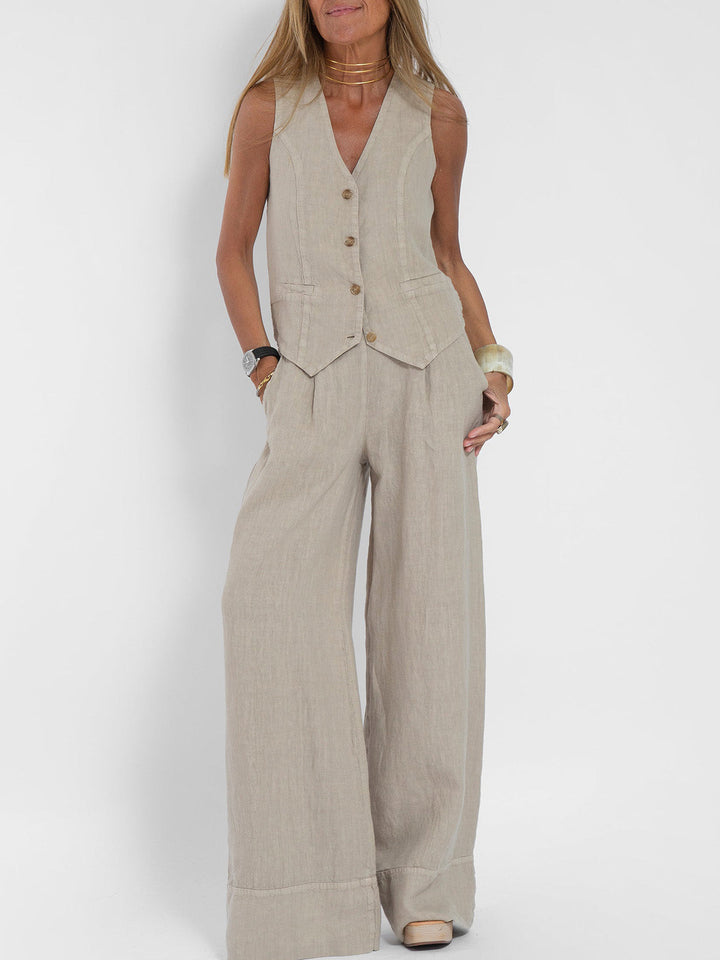 Aira - Completo Gilet Bottonato & Pantalone Largo
