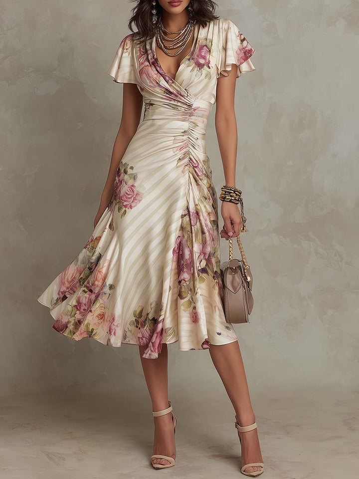 Margaret | Abito Midi Satin Floreale