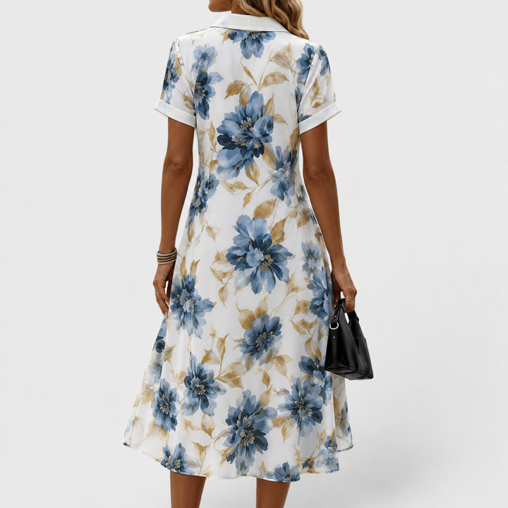Elara | Vestito Midi a Fiori con Legatura in Vita