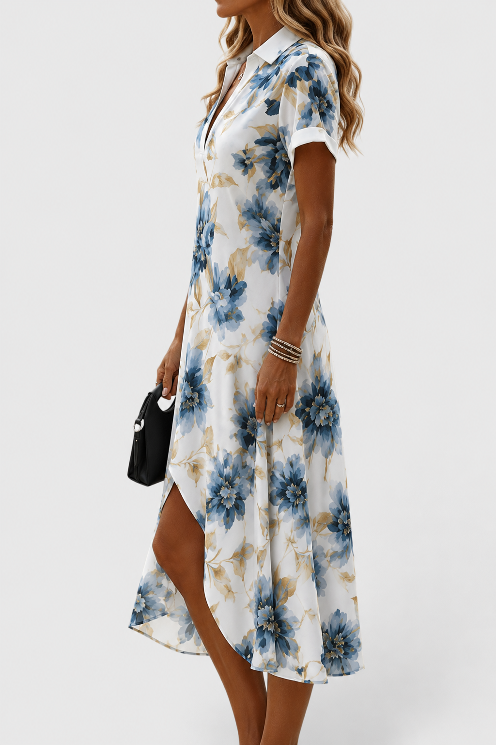 Elara | Vestito Midi a Fiori con Legatura in Vita