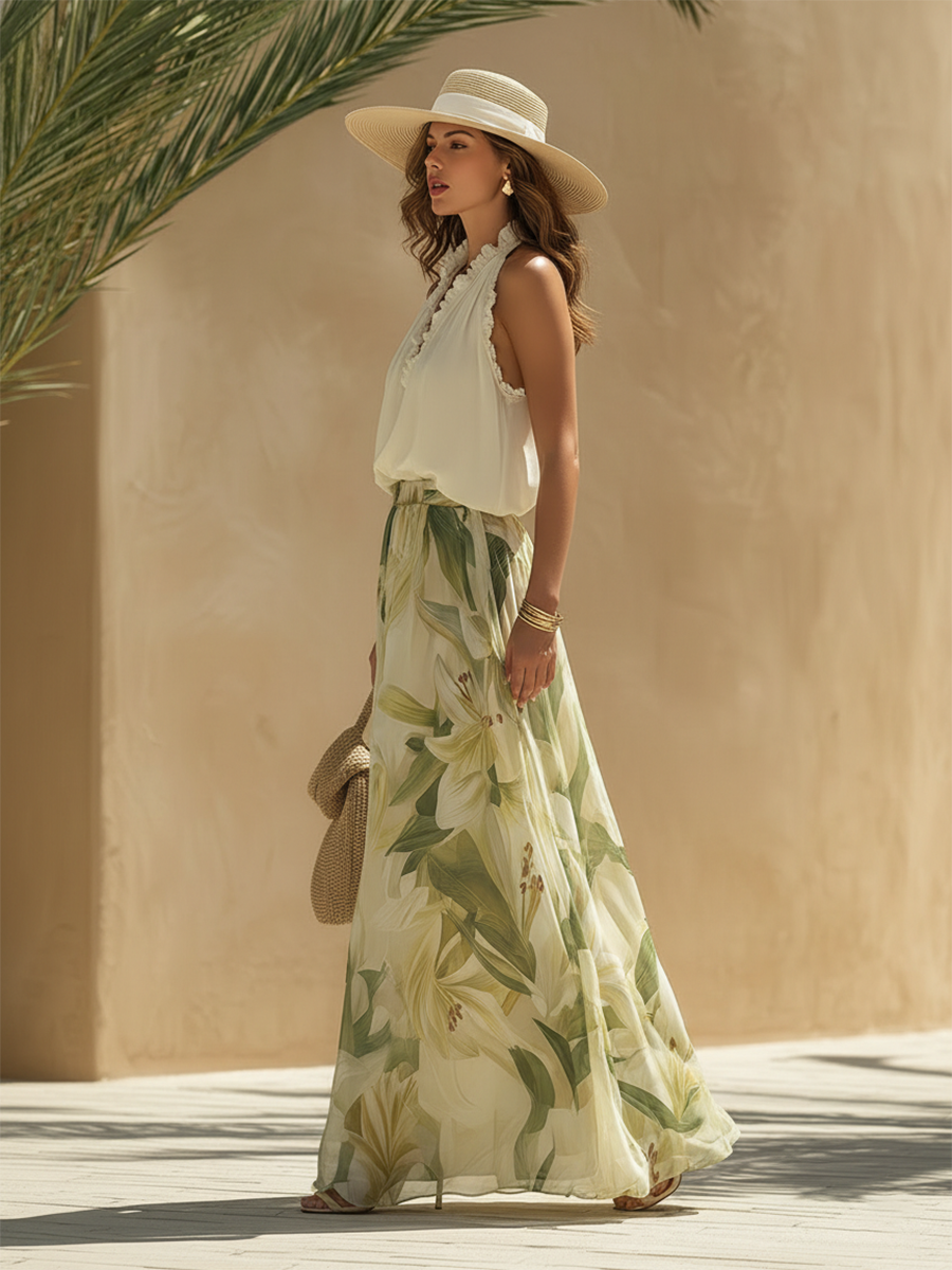 Lysandra | Elegante Completo Fluido Stampato con Motivo di Gigli
