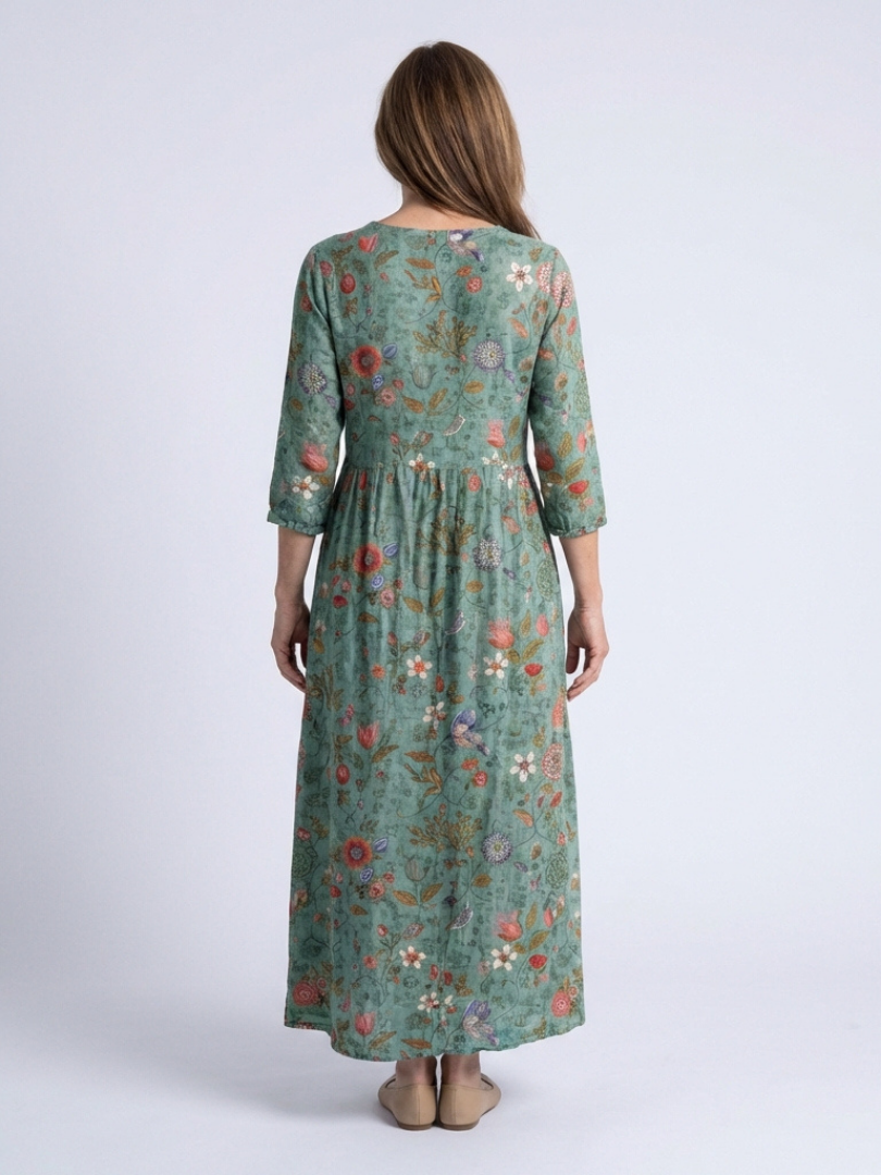 Marina | Maxi Dress with V-Neck, Three-Quarter Sleeves, and Floral Print