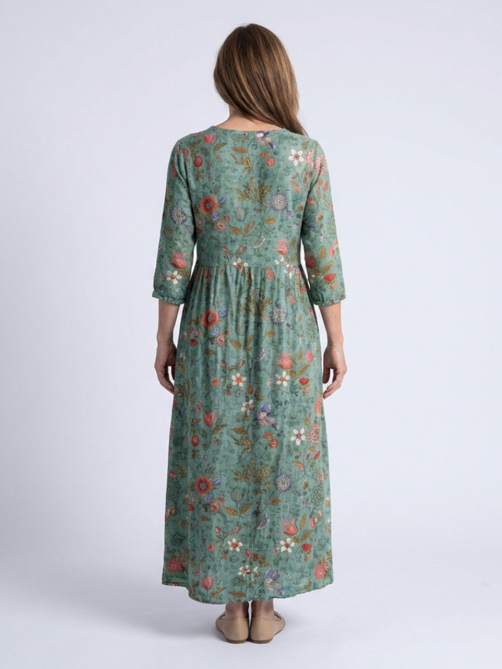 Marina | Maxi Dress with V-Neck, Three-Quarter Sleeves, and Floral Print